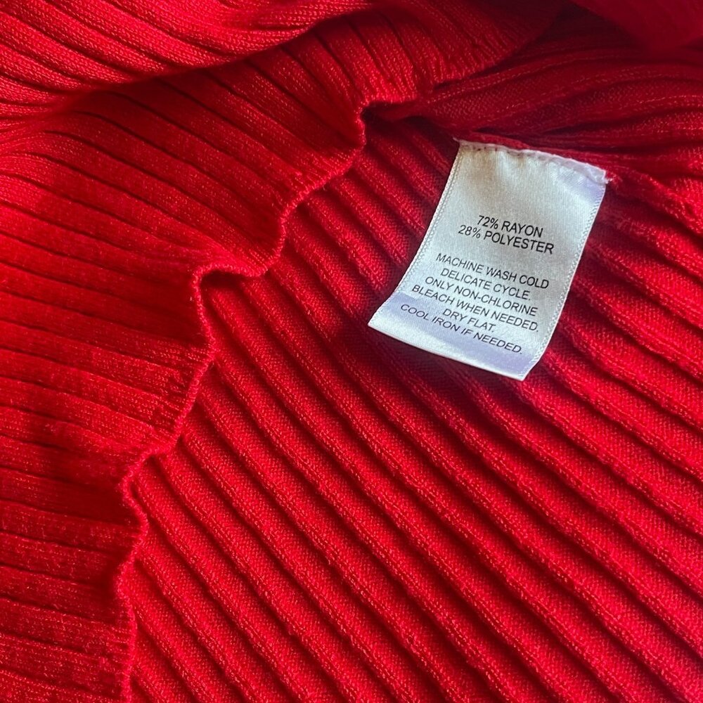 Madison Grey Red Ribbed Sleeveless Turtleneck Top Stretch Knit Blouse Size XL - Picture 5 of 5